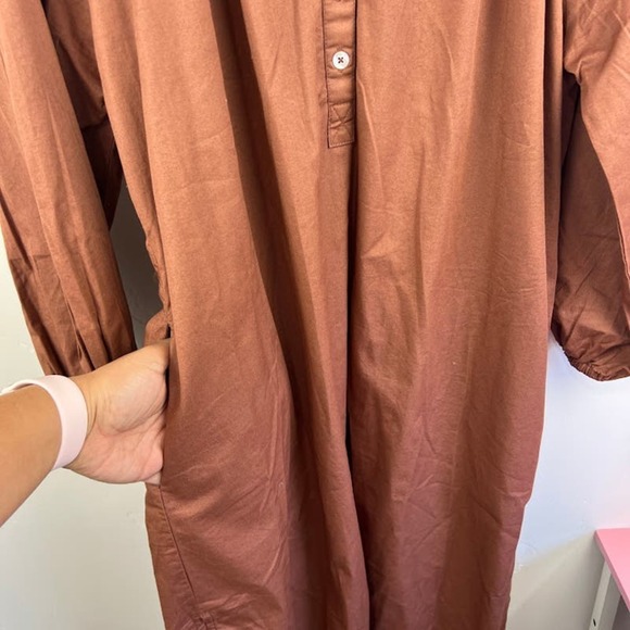 NWT SUNDRY Brown Raglan Cotton Woven Henley Dress Womens Size 3 US: L - Picture 5 of 9